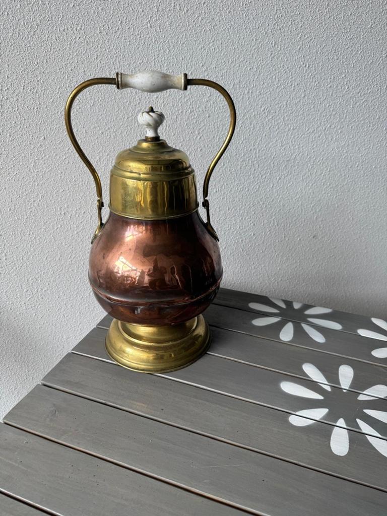 Antieke koperen en messing pot met handvat, Antiek en Kunst, Antiek | Koper en Brons, Ophalen of Verzenden, Koper