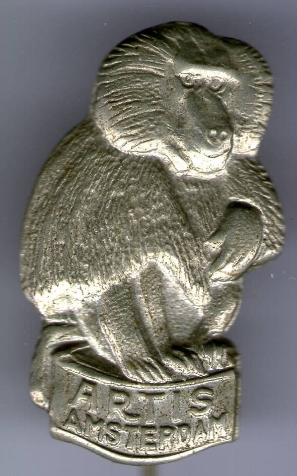 Artis Amsterdam zilverkleurig aap speldje 16x27 mm ( N_004), Verzenden, Zo goed als nieuw, Dier of Natuur, Speldje of Pin