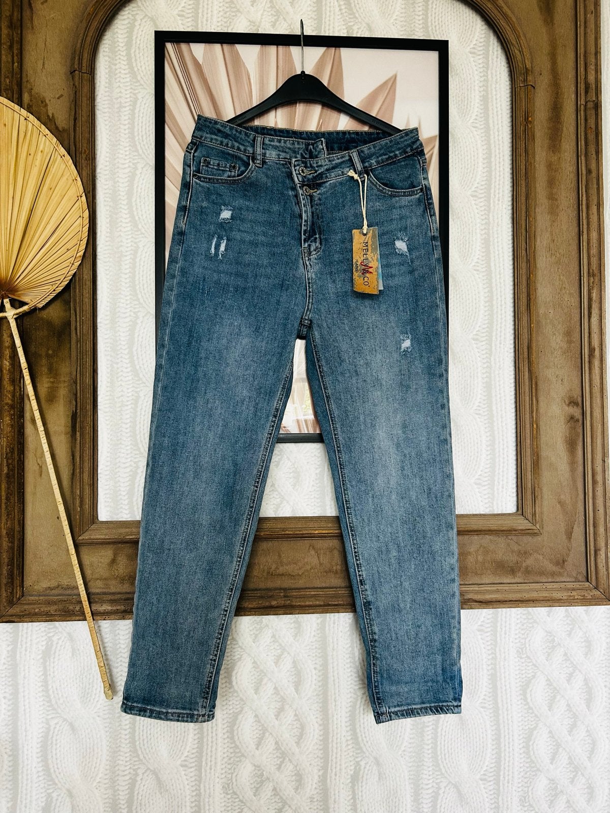 Melly & Co Wrecked Jeans - Maat L - Nieuw, Ophalen of Verzenden, Nieuw, Blauw, W30 - W32 (confectie 38/40)