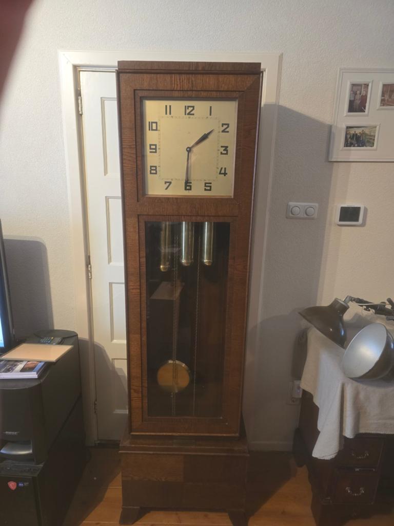 Amsterdamse school-stijl/Art Deco, Staande klok hoogte 196cm, Antiek en Kunst, Antiek | Klokken, Ophalen