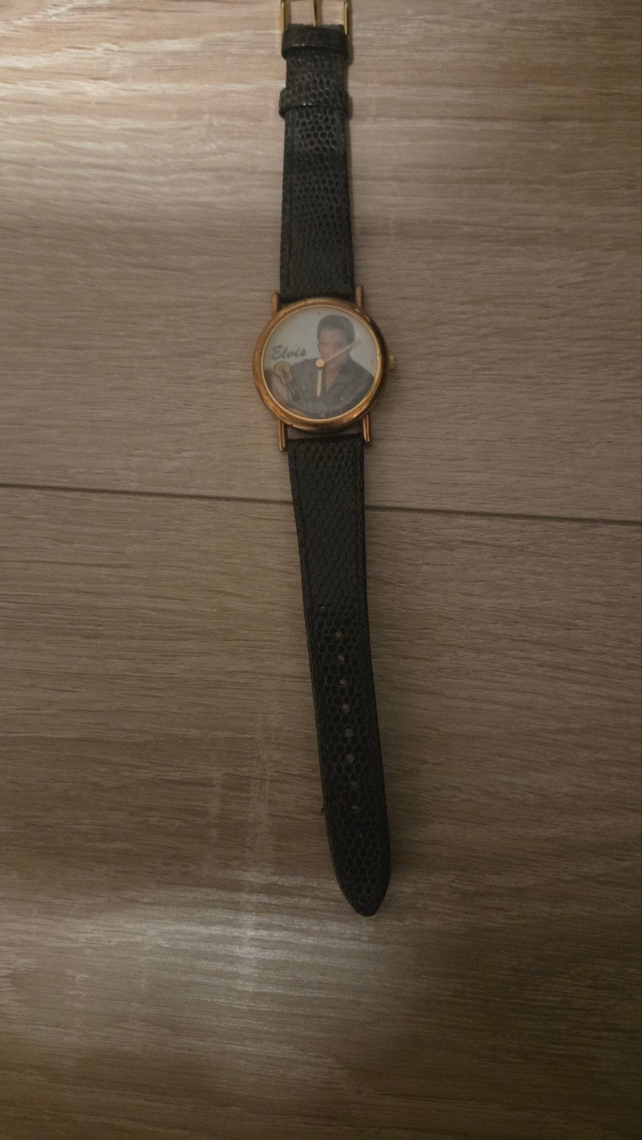Vintage Elvis Presley Polshorloge - Zwart Leer, Sieraden, Tassen en Uiterlijk, Ophalen of Verzenden