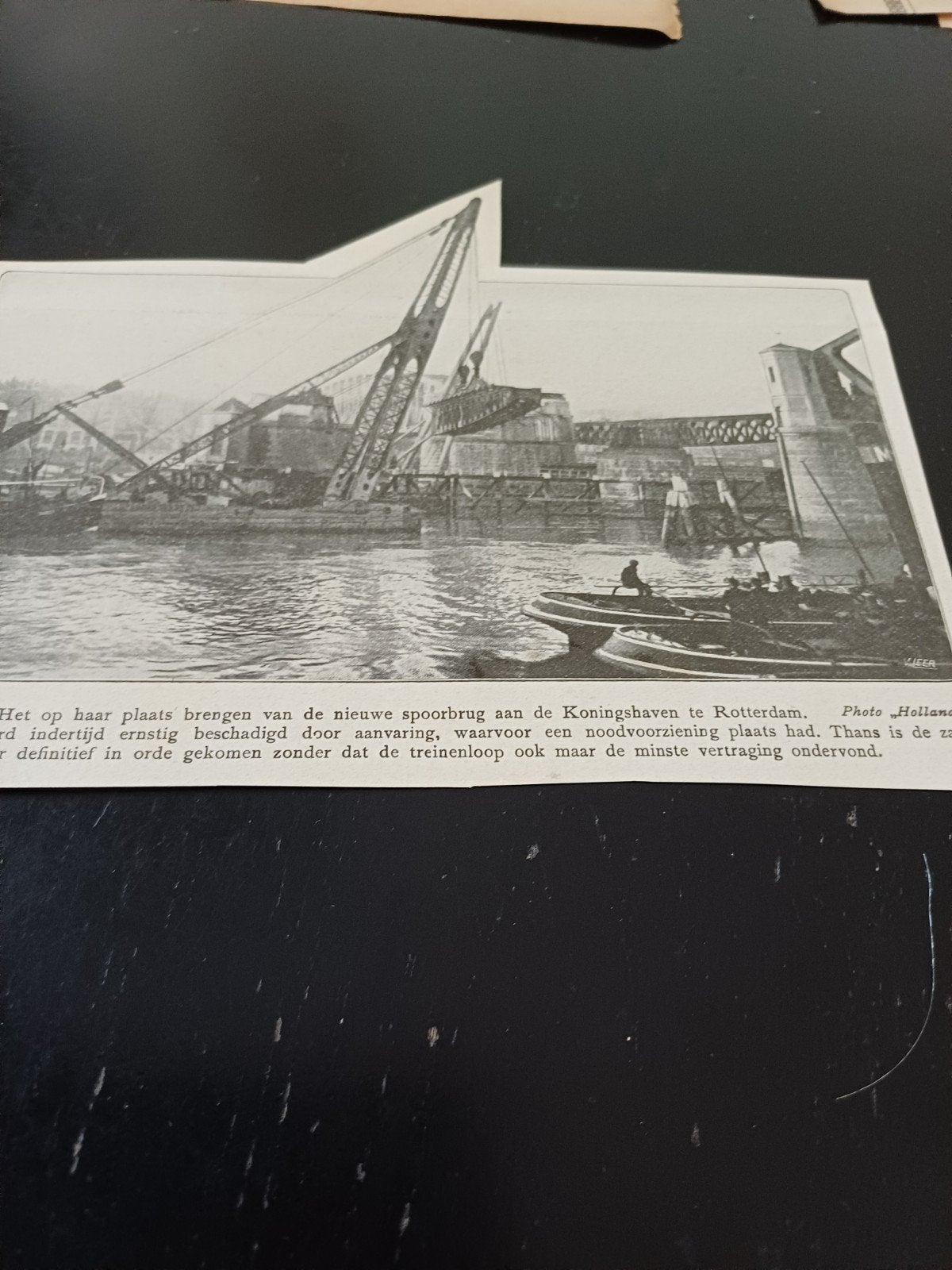 knipsel nieuwe spoorbrug Koningshaven Rotterdam 1920, Verzamelen, Ophalen of Verzenden, 1920 tot 1940, Knipsel(s)
