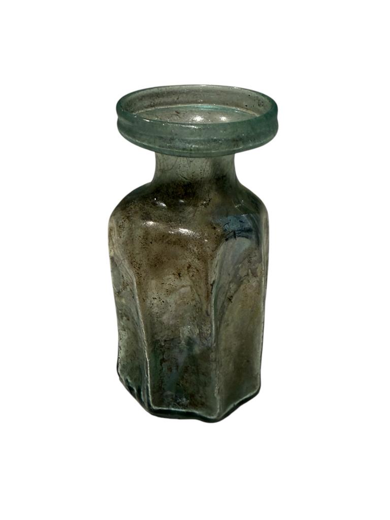 Zeldzaam Romeins zeshoekig glas flesje, 2e-3e eeuw n.Chr., Ophalen of Verzenden