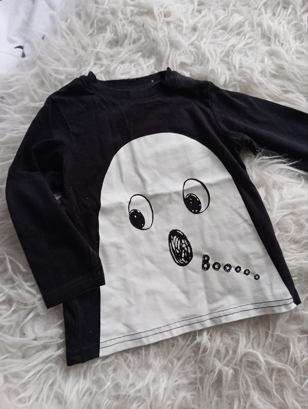 H&M Longsleeve Zwart Spook Gezicht Maat 74, Kinderen en Baby's, Babykleding | Maat 74, Ophalen of Verzenden, H&M, Jongetje, Shirtje of Longsleeve