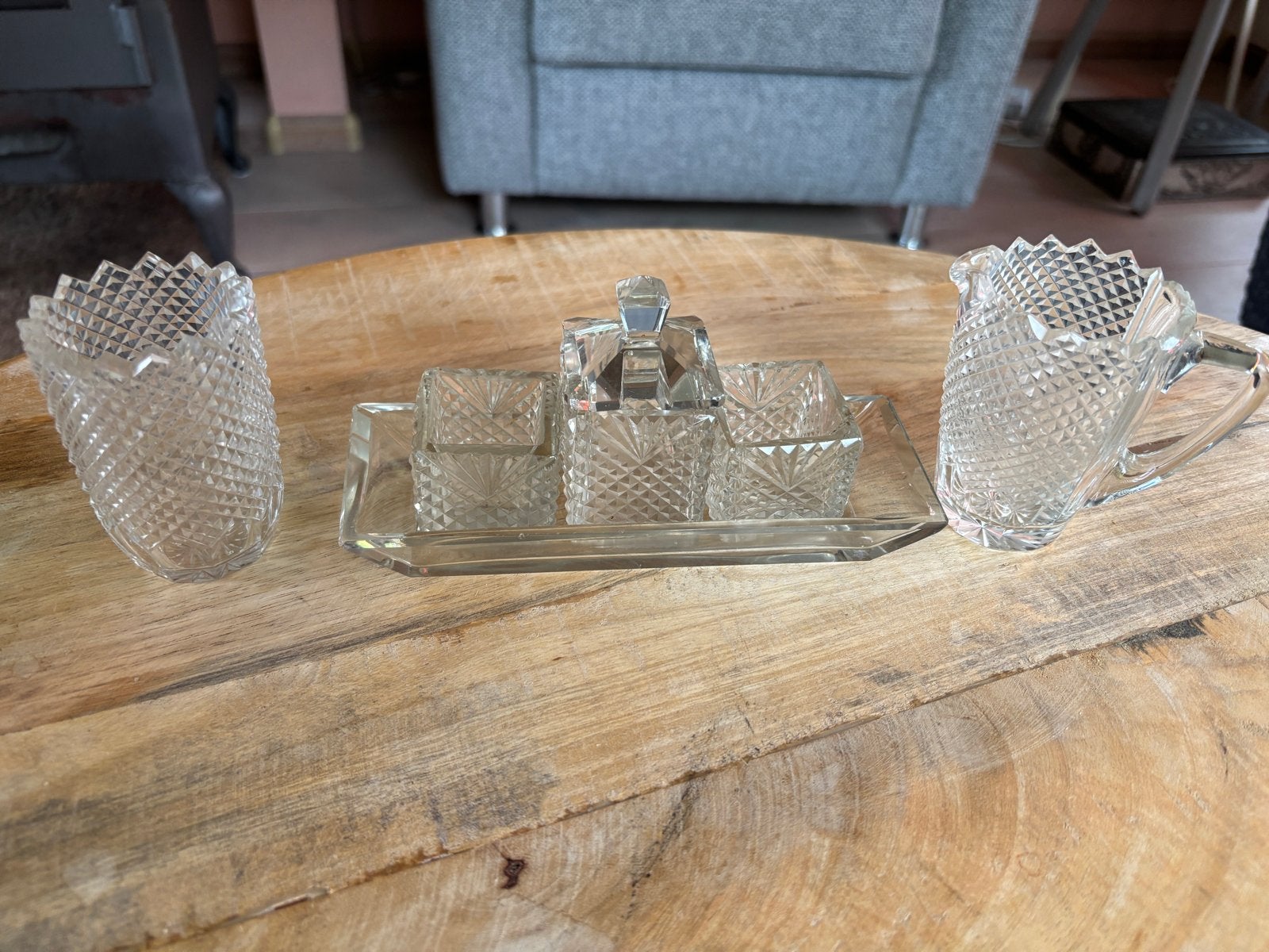 Vintage Kristallen peper zout bakjes en melk suiker kannetje, Antiek en Kunst, Ophalen of Verzenden