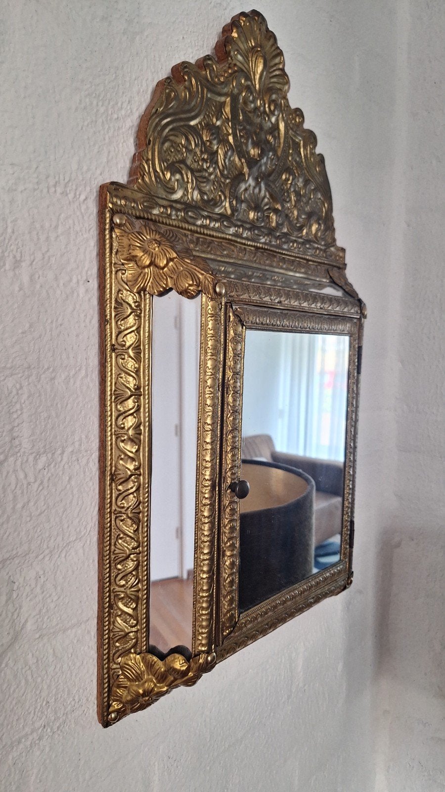 Latoen koperen spiegel hal borstels, Ophalen, Rechthoekig, Minder dan 50 cm, Minder dan 100 cm