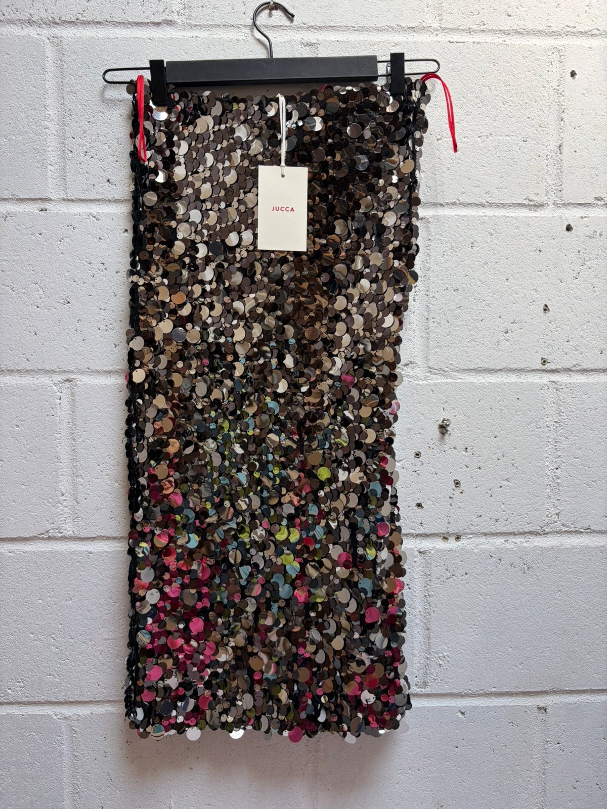 Jucca skirr rok L zilver €295 it 44, Ophalen of Verzenden, Zo goed als nieuw, Maat 42/44 (L), Onder de knie