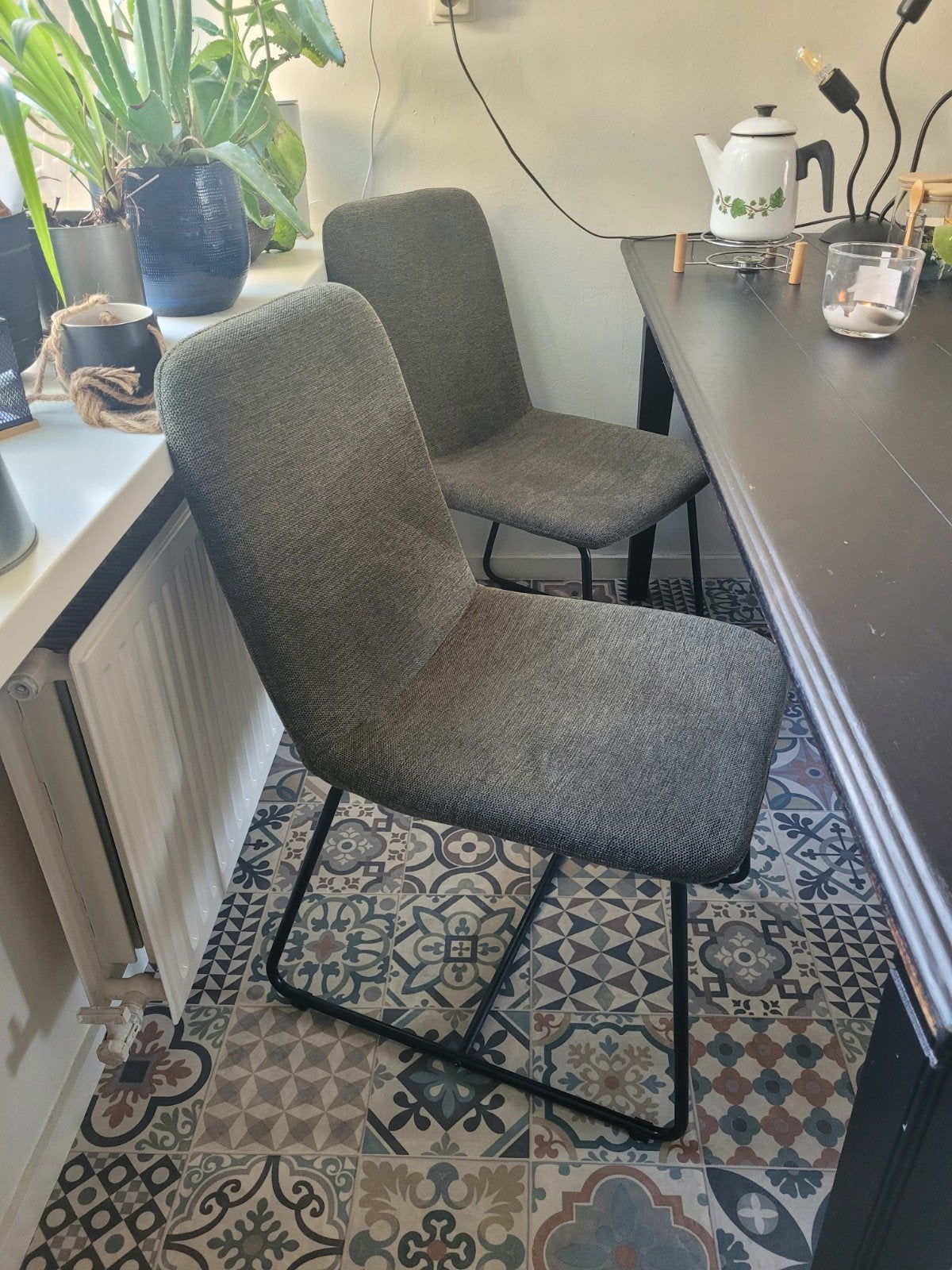 Stoelen x4, groenstoffen zitting, Ophalen, Gebruikt, Overige kleuren, Stof