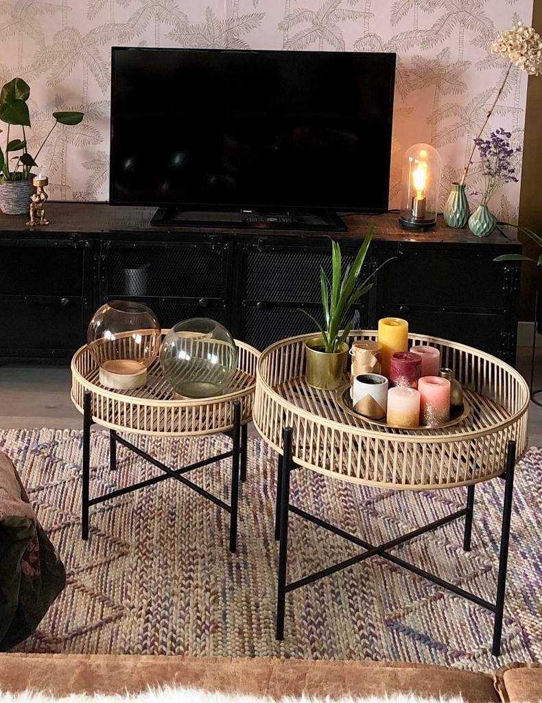 Ronde vaas met houten plateau, Huis en Inrichting, Tafels | Bijzettafels, 45 tot 60 cm, Minder dan 55 cm, Rond, Ophalen of Verzenden