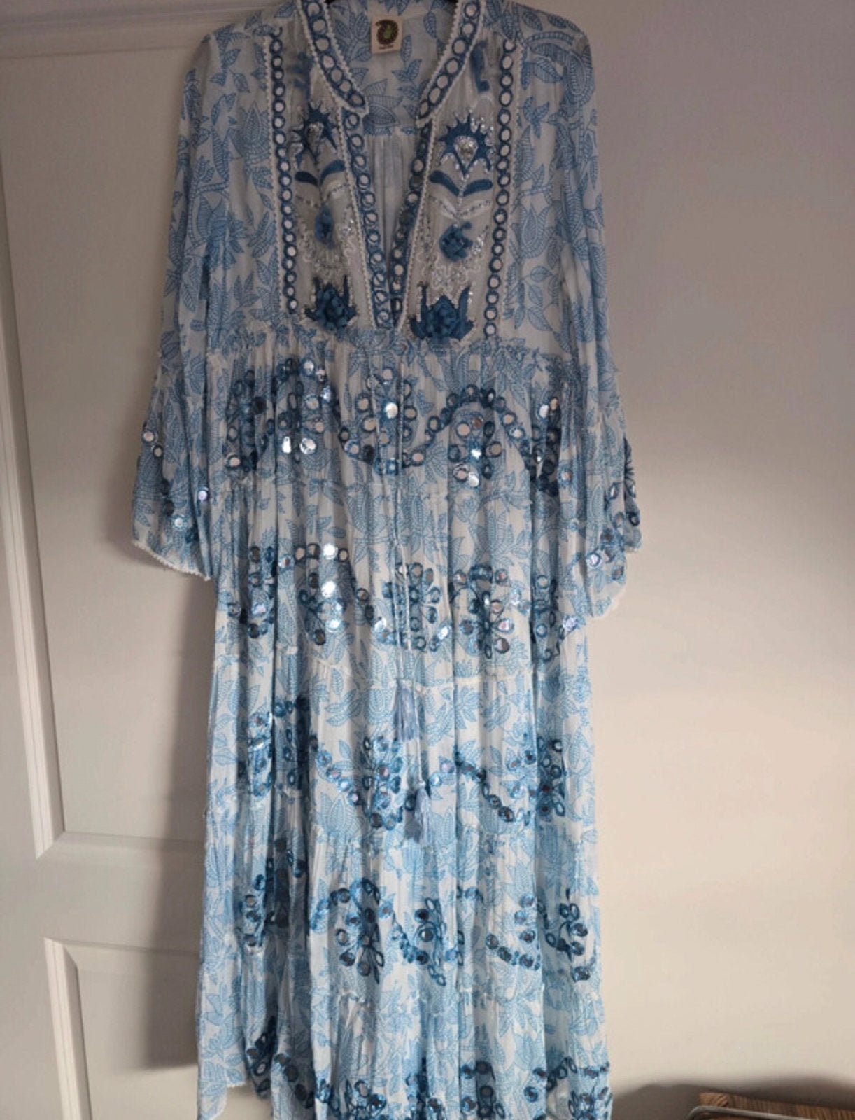 Zomerjurk L 40/42 lichtblauw floral, Blauw, Maat 42/44 (L), Ophalen of Verzenden, Zo goed als nieuw