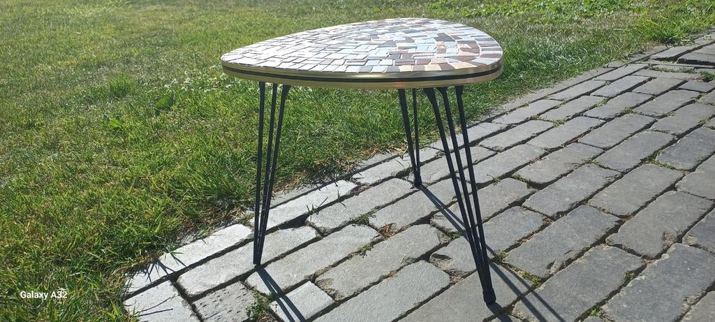 Vintage Bijzettafel Mozaïek, Gebruikt, Metaal of Aluminium, Vintage, Mid-century, Mozaïek, Overige vormen