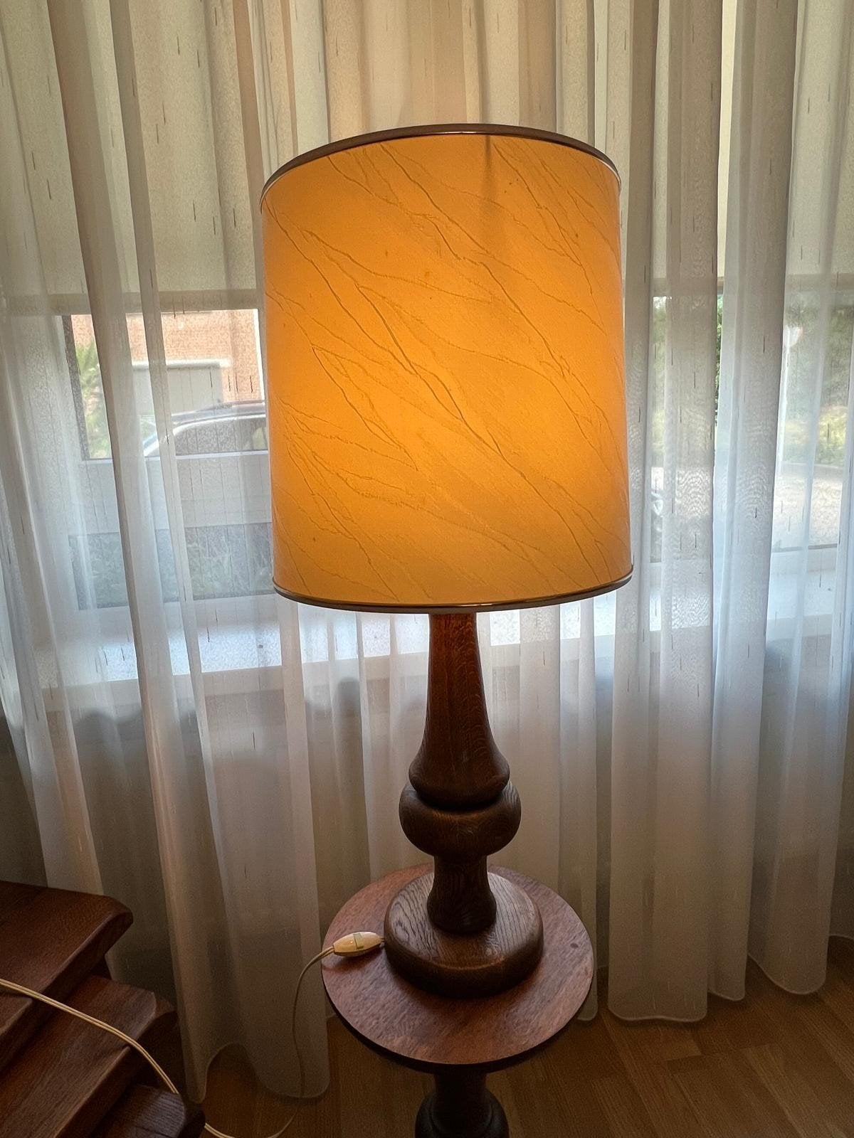 Vintage Eiken Staande Lamp met Stoffen Kap, Ophalen