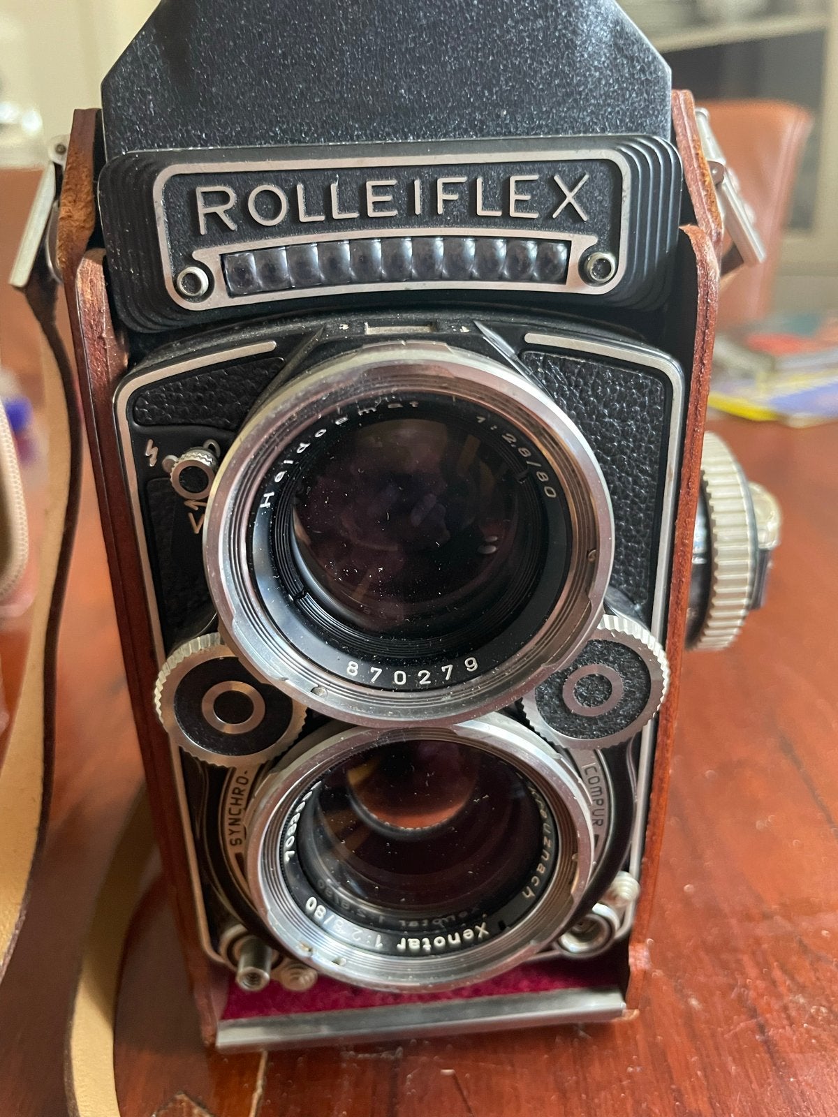 Rolleiflex 2.8C Vintage Camera met Leren Tas, Audio, Tv en Foto, Ophalen, Gebruikt, Compact, Overige Merken