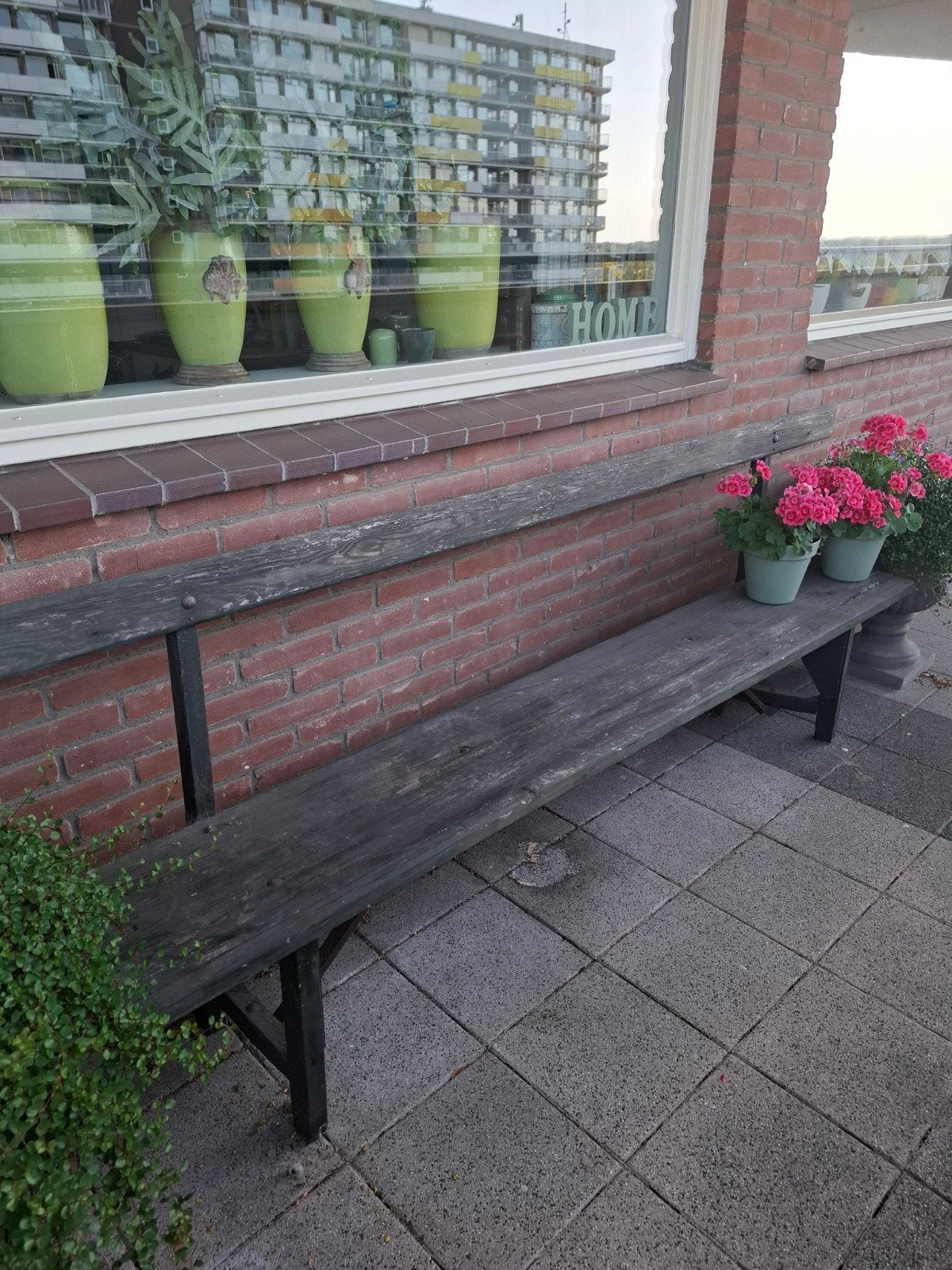 retro  oude kerkbank hout met ijzeren onderstel - Gebruikt, Ophalen, Gebruikt, Hout