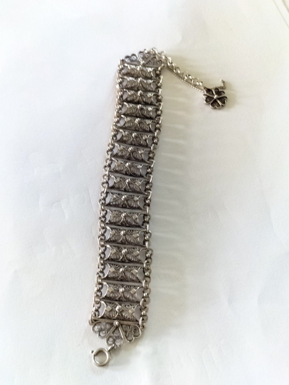 Prachtige Oude Zilveren Filigraan Armband ., Sieraden, Tassen en Uiterlijk, Antieke sieraden, Verzenden, Zilver, Armband