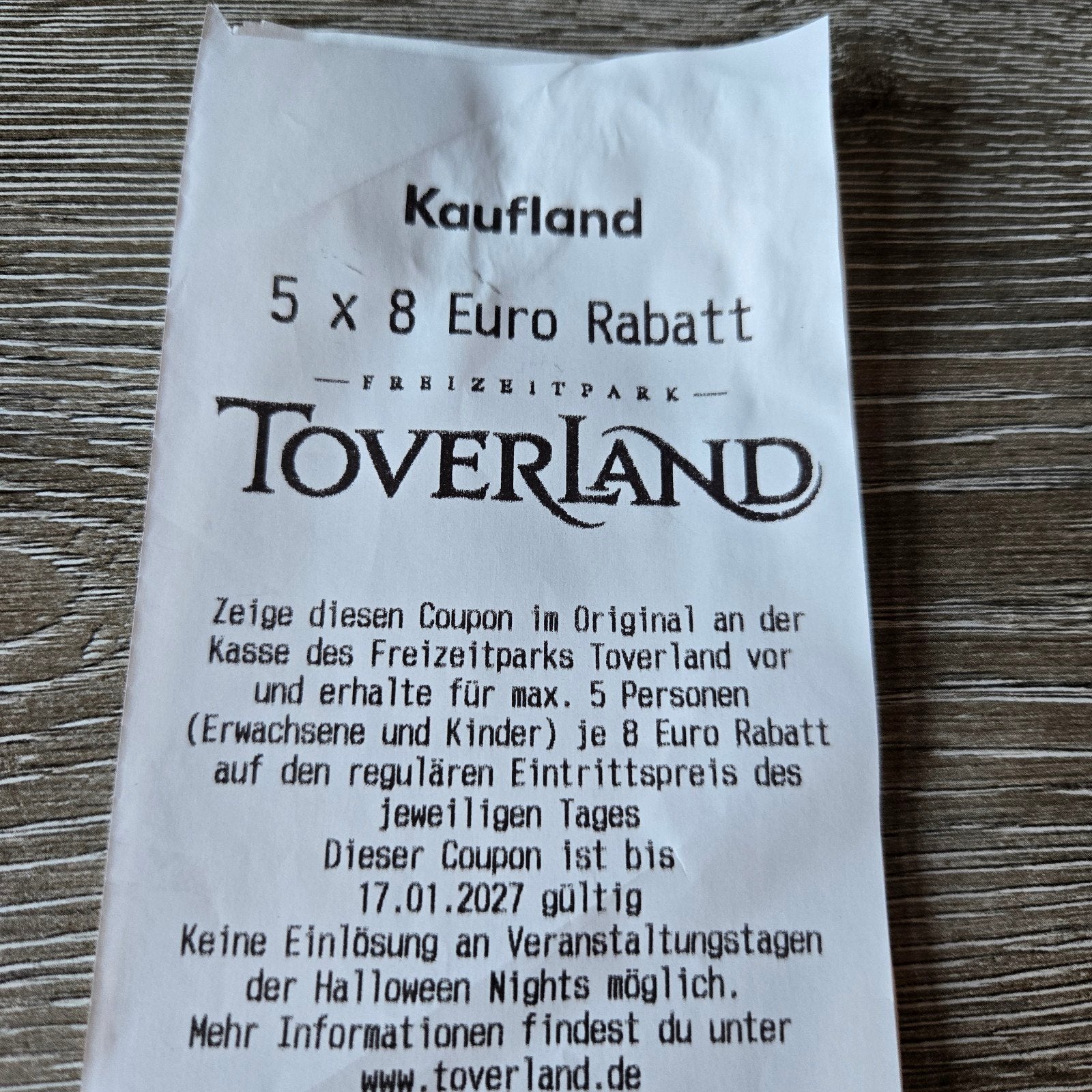 Toverland kortingsbon, Drie personen of meer, Kortingskaart