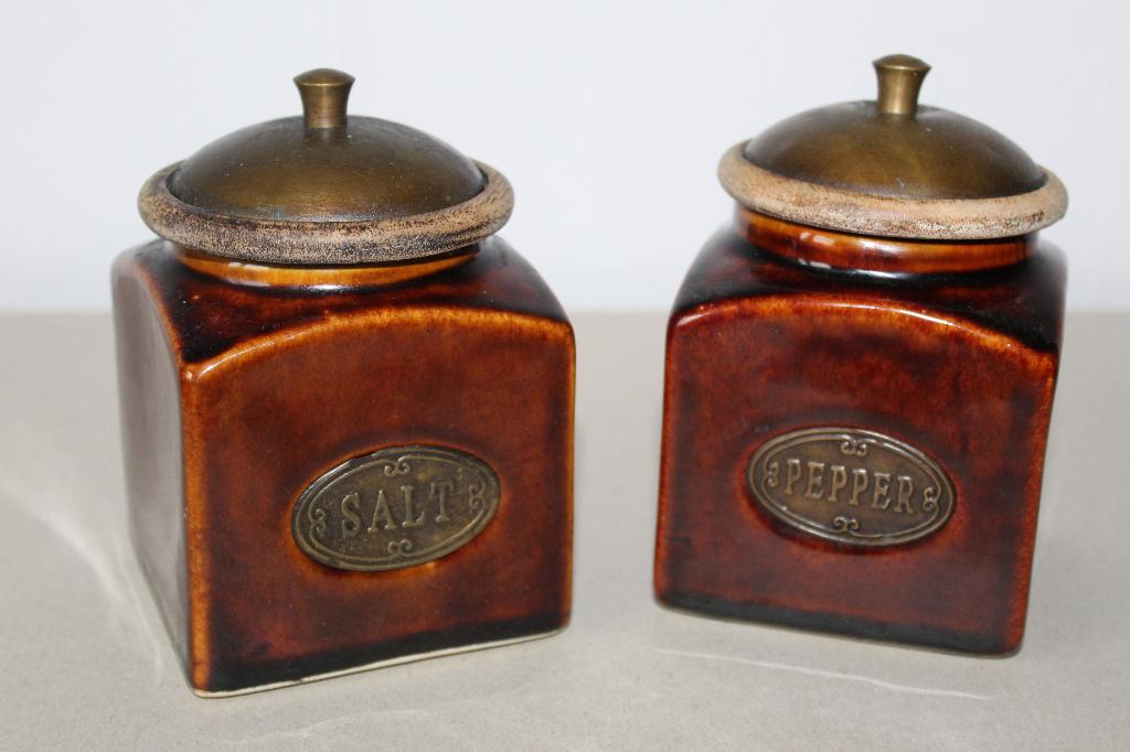zoutpot en peper pot - Geglazuurde keukenpotten, Antiek en Kunst, Antiek | Keukenbenodigdheden, Ophalen of Verzenden