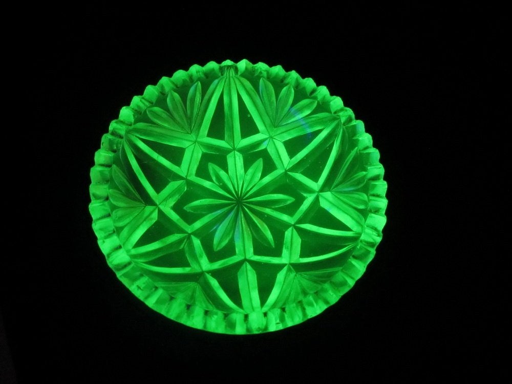Antiek art deco vaseline/uranium glazen bordje, ca 1930, Ophalen of Verzenden