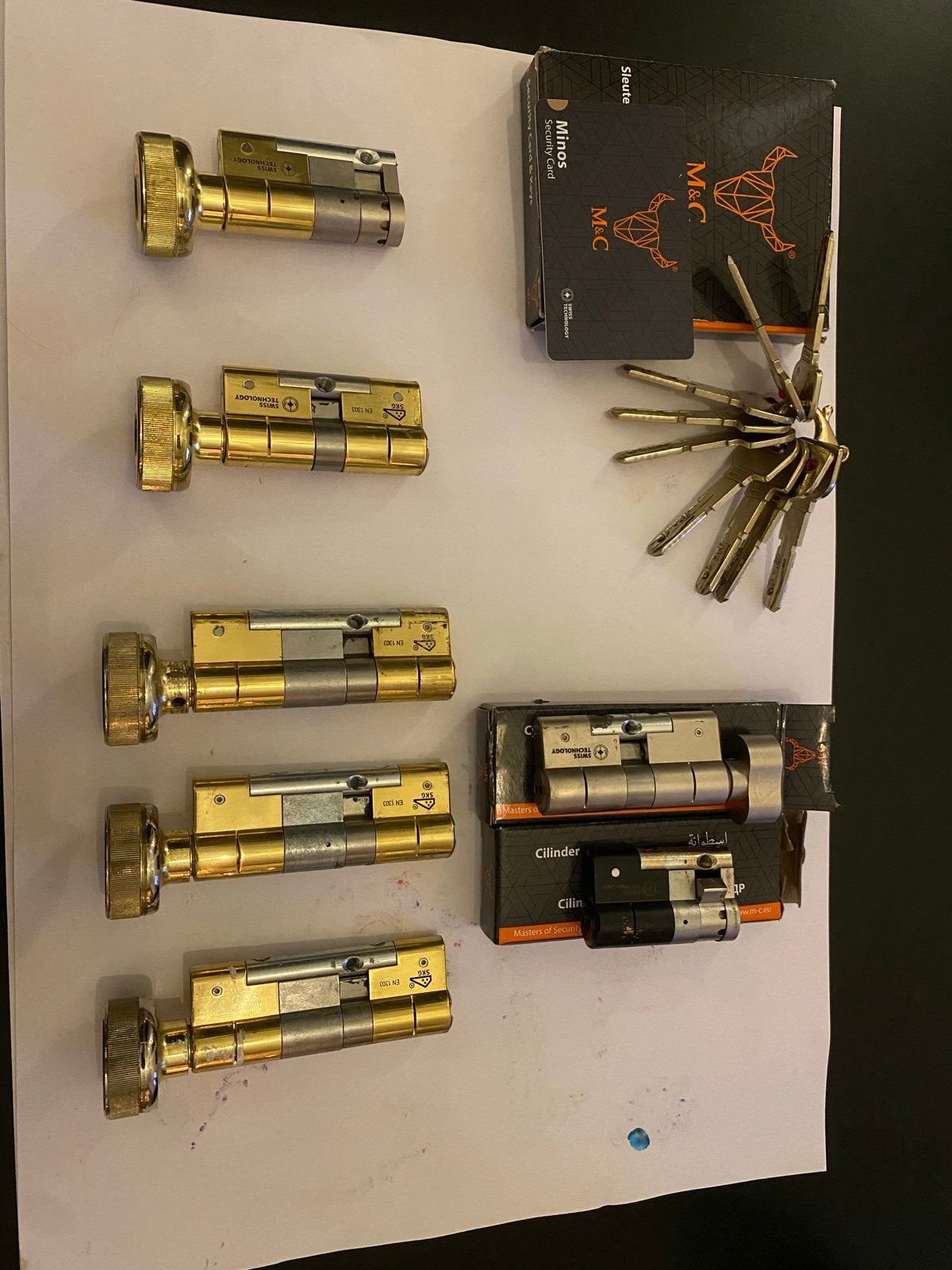 7x M&C Minos SKG 3 sterren cilinders - Diverse maten, Ophalen of Verzenden, Gebruikt, Koper of Messing, Slot