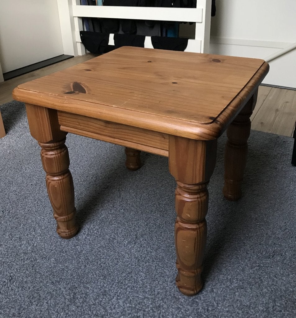 Grenen salontafel / bijzettafel, Ophalen, Gebruikt, 50 tot 100 cm, Vierkant