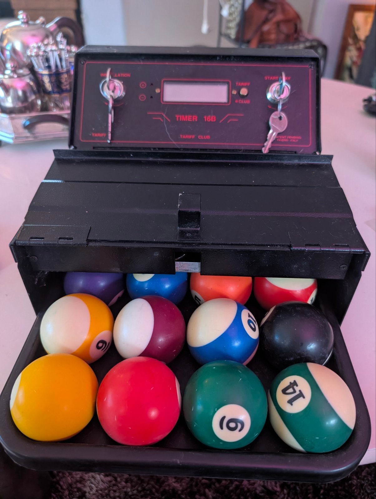 Vintage Pool Timer 16B met Poolballen, Ophalen of Verzenden, Gebruikt, Pooltafel