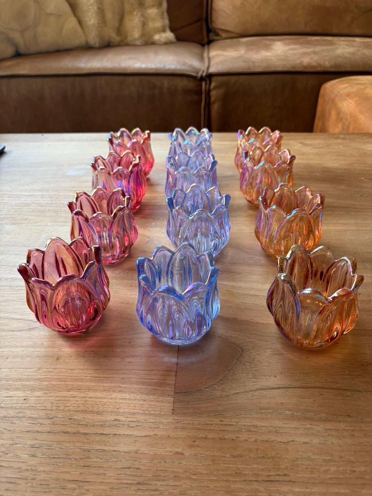 12x waxinelichthouder - roze, blauw, oranje, Ophalen of Verzenden, Zo goed als nieuw