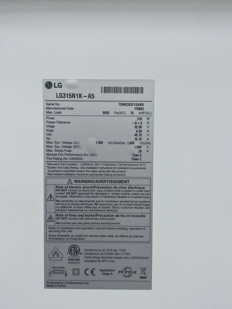 18 zonnepanelen 315 WP, Doe-het-zelf en Verbouw, Ophalen, Gebruikt, Paneel, 200 wattpiek of meer