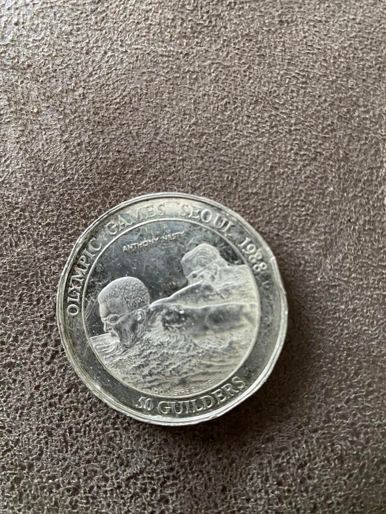 Surinaamse munt van 50 gulden, Postzegels en Munten, Ophalen of Verzenden, Zilver