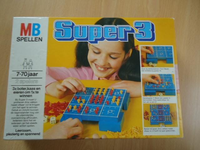 Super 3, MB spel, 3x boter kaas en eieren om 1x te winnen, Een of twee spelers, Ophalen of Verzenden, Zo goed als nieuw, MB
