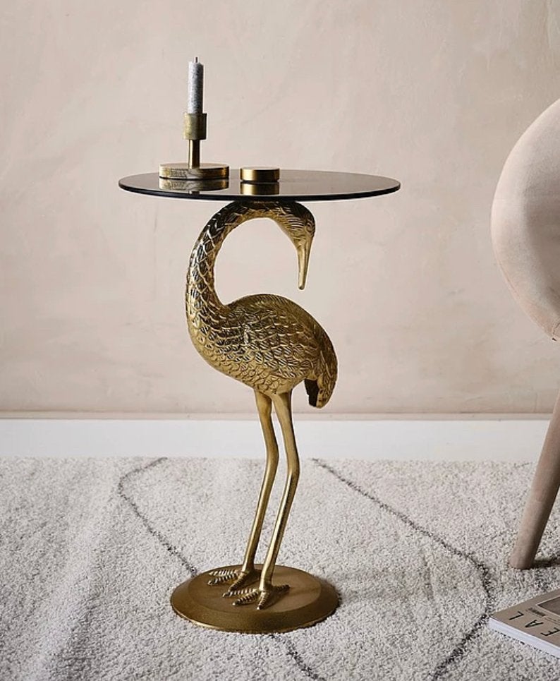 GALAPAGOS Bijzettafel met Kraanvogel Design - Ø 40 cm, Minder dan 55 cm, Rond, Ophalen, 45 tot 60 cm