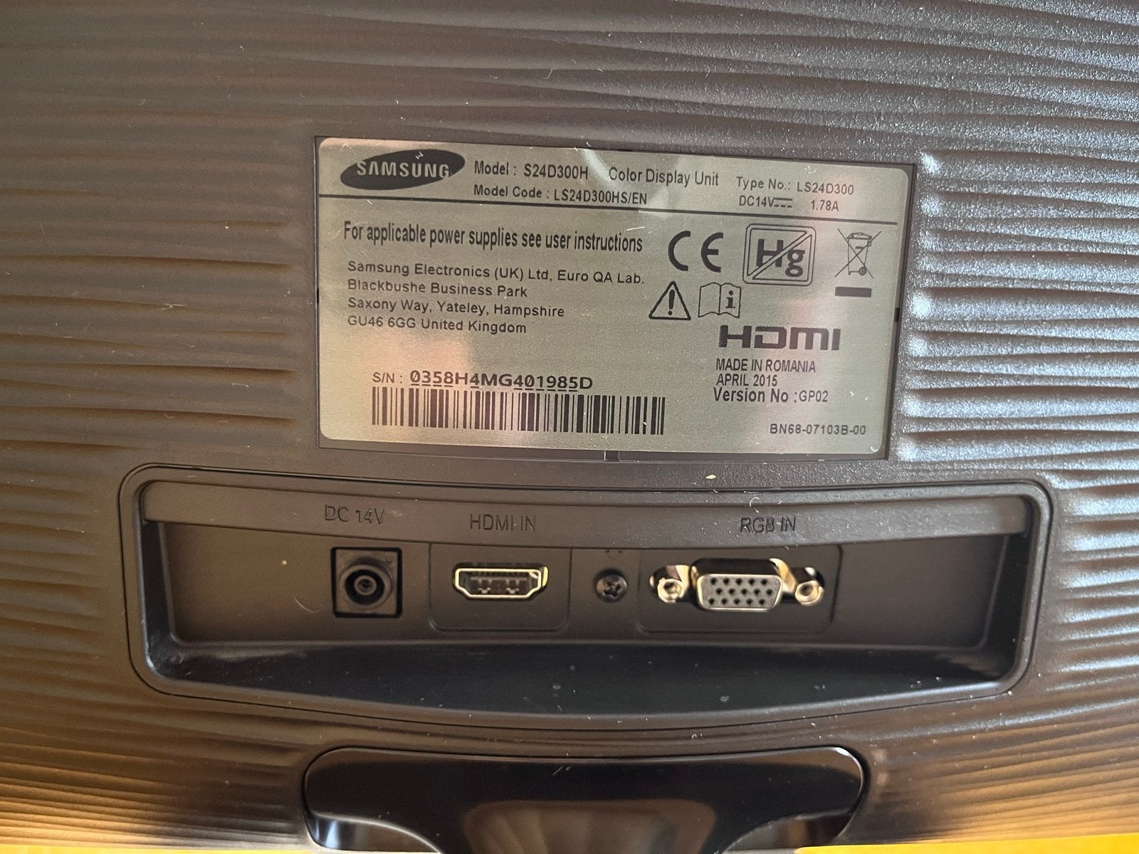Samsung S24D300H 24 inch monitor, Ophalen, Full HD, 60 Hz of minder, Gebruikt