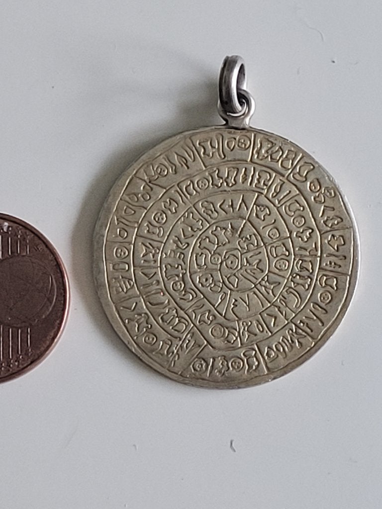 Pendant Sterling Silver Greek Phaistos Disc, Ophalen of Verzenden, Zilver, Zilver