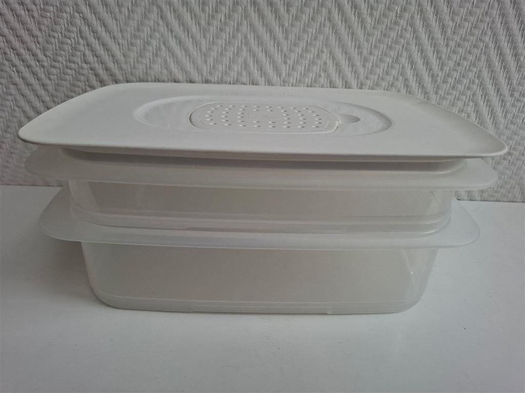 Vleesschaaltjes met anticondens rooster, zgan, Tupperware, Ophalen of Verzenden, Zo goed als nieuw, Wit, Schaal