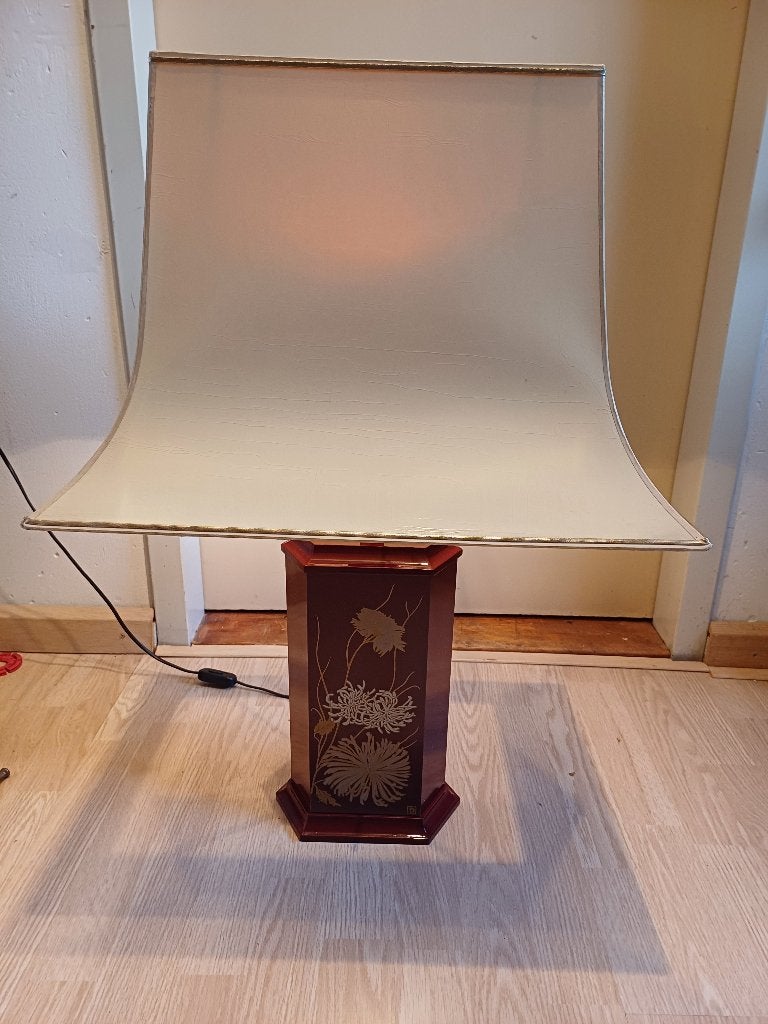 Gelakte mahonie houten tafellamp, Hout, Art deco, Ophalen of Verzenden, Sfeerlamp