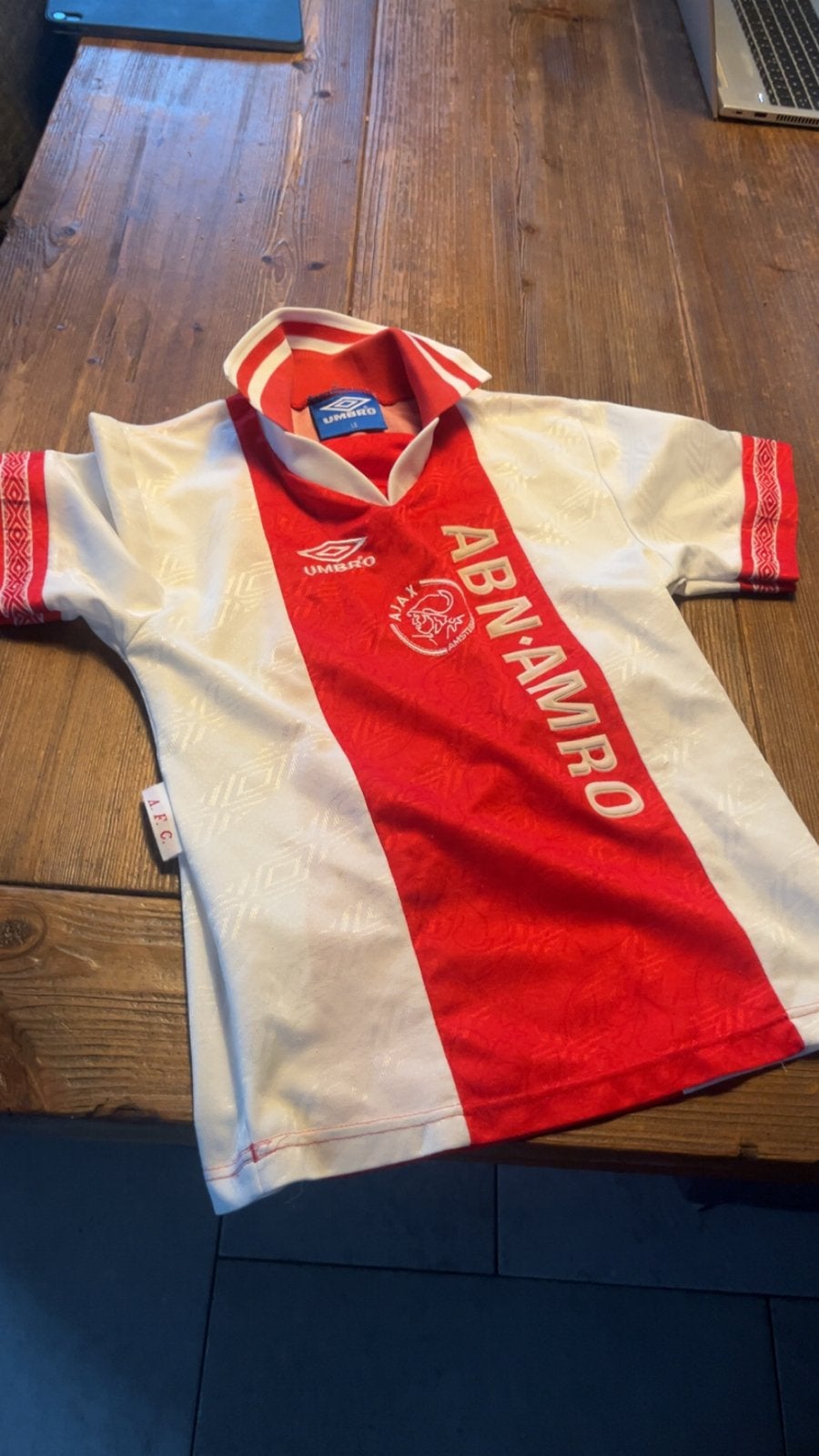 Vintage Ajax thuisshirt Umbro ABN AMRO, Maat 48/50 (M), Wit, Ophalen of Verzenden, Zo goed als nieuw