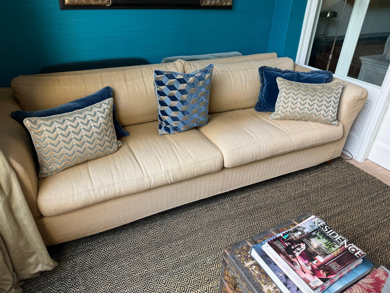 Gratis af te halen: Ruime bank (250x100x65 cm), Gebruikt, 75 tot 100 cm, Ophalen of Verzenden, Rechte bank