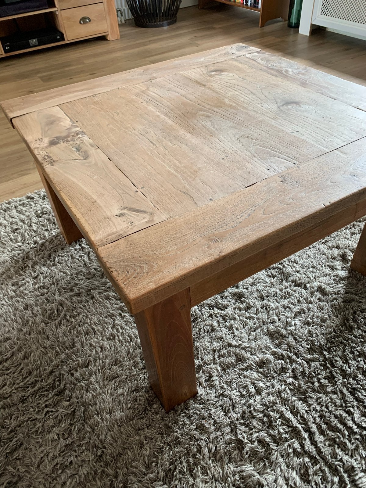 Robuuste teak houten salontafel - Vierkant, Ophalen, Gebruikt, 50 tot 100 cm, 5 – 50