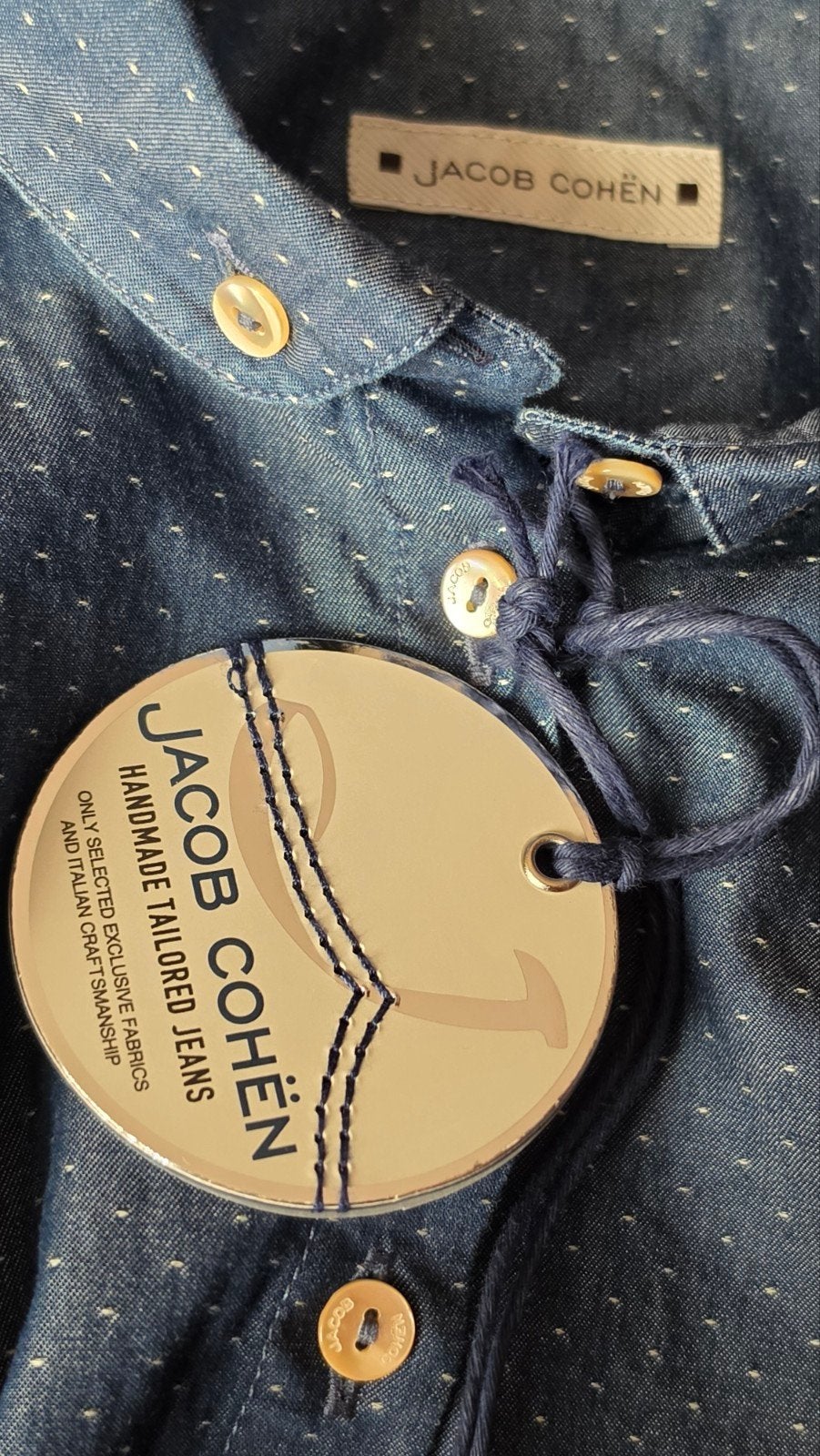 Jacob Cohen denim overhemd met stippen - Maat S, Blauw, Halswijdte 38 (S) of kleiner, Nieuw, Ophalen of Verzenden