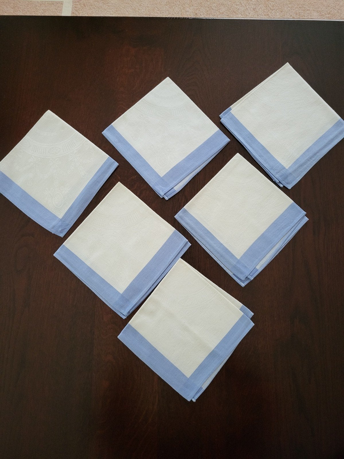 Damast servetten blauw wit, 6 stuks, Gebruikt, Textiel, Overige typen, Ophalen of Verzenden