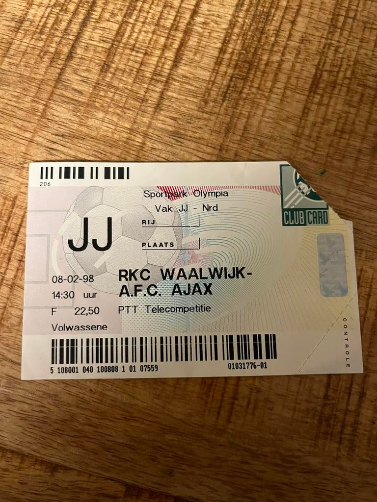 RKC Waalwijk - Ajax ticket 08-02-1998, Ophalen of Verzenden, Ajax, Overige typen