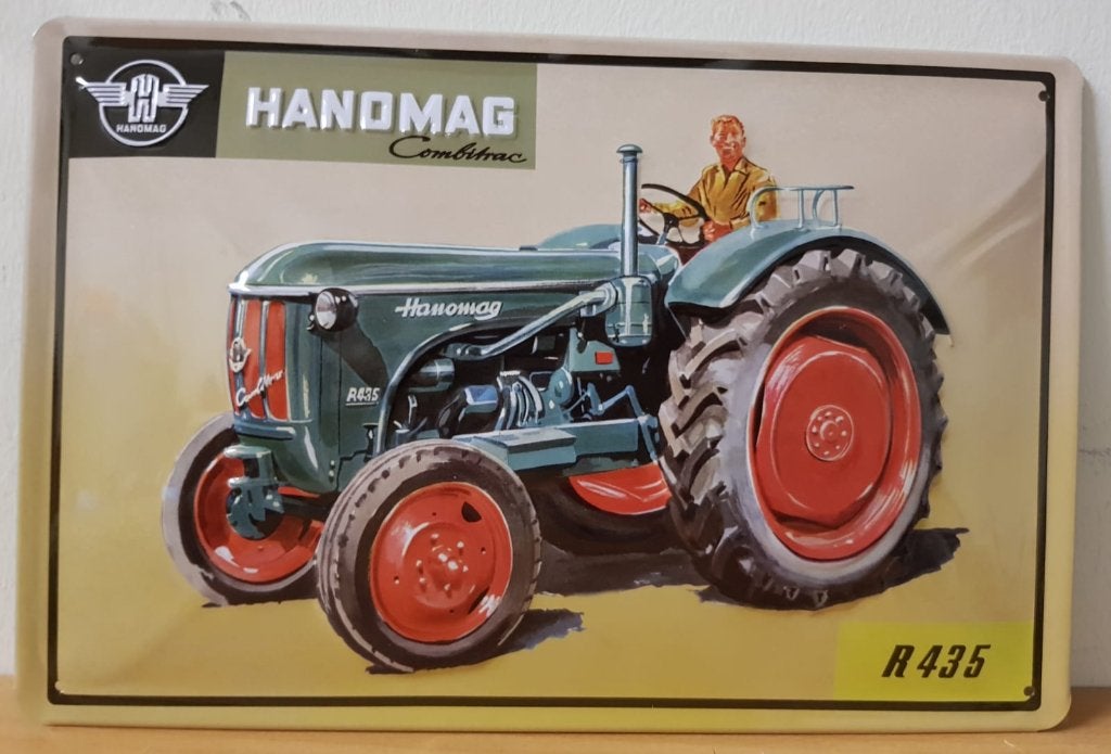 Hanomag Tractor R435 Combitrac reclamebord van metaal relief