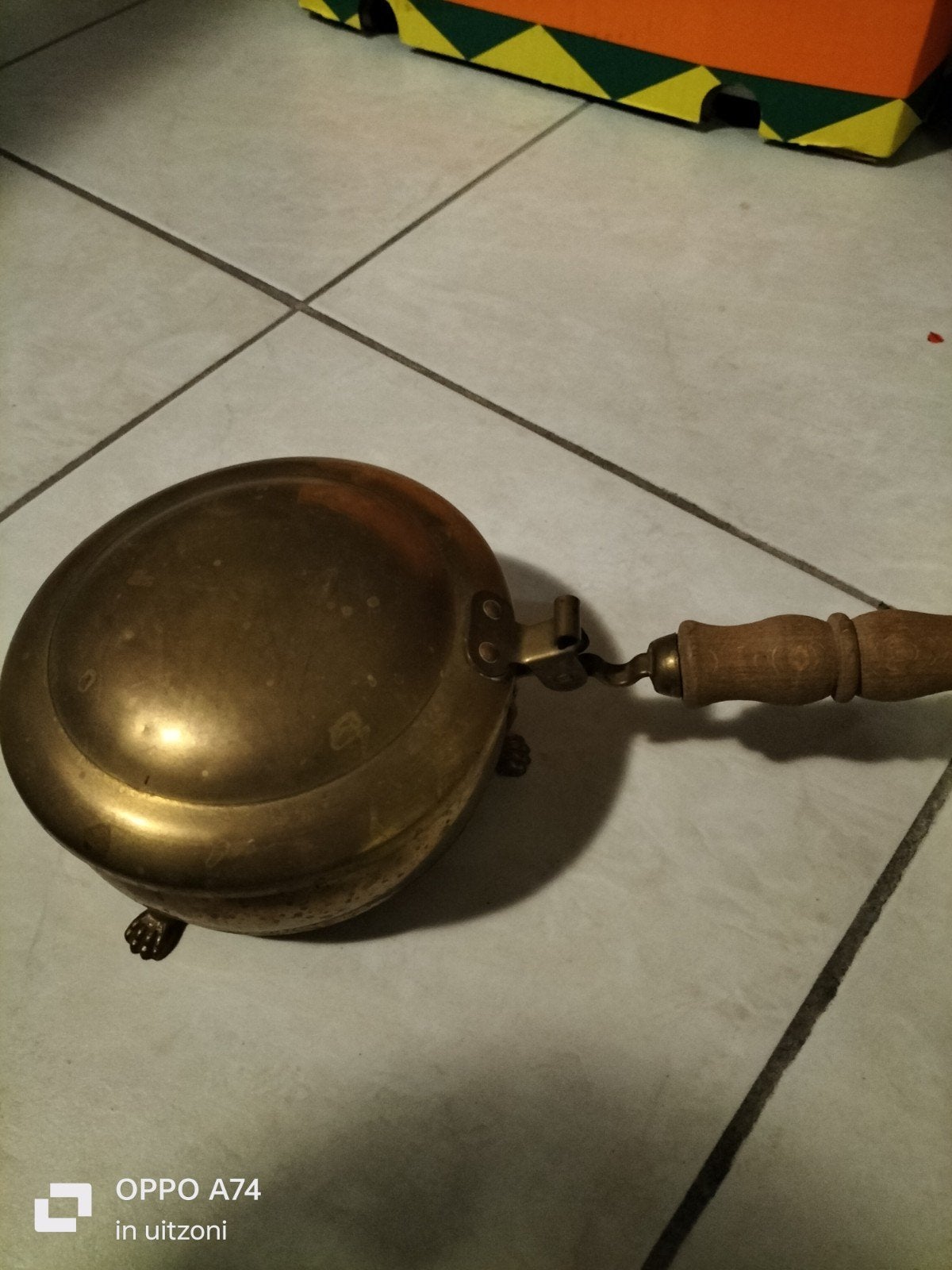 Antieke Messing Asverzamelaar met Houten Handvat, Antiek en Kunst, Ophalen of Verzenden