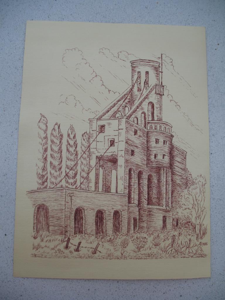 Grote Rode Prent Domaniale Mijn Kerkrade 1986  Vintage, Antiek en Kunst, Ophalen of Verzenden