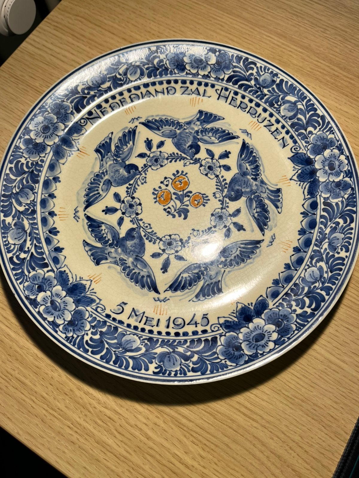 Delfts Blauw Bevrijdingsbord 1945 - "Nederland zal herrijzen, Ophalen