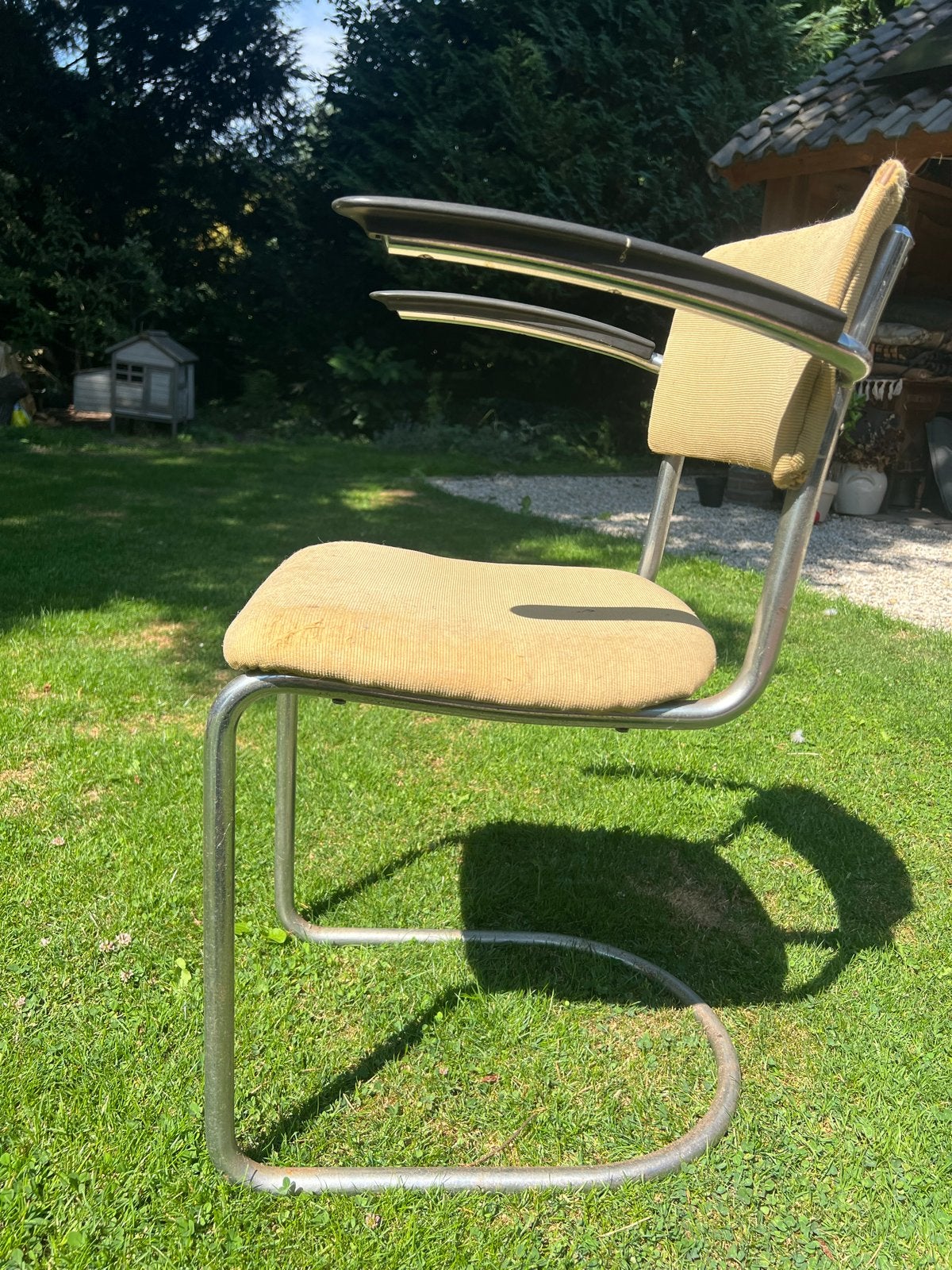 Vintage Gispen Buisframe Stoel met Armleuningen, Antiek en Kunst, Antiek | Meubels | Stoelen en Banken, Ophalen