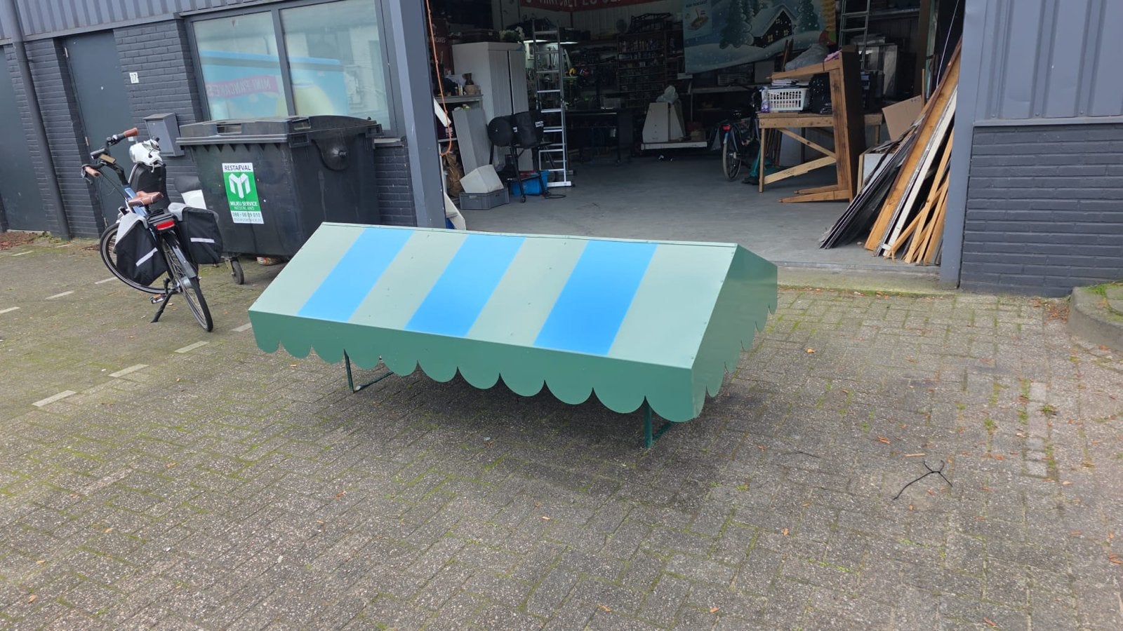 Markies groen/blauw gestreept, 220x140x50 cm, Ophalen, Gebruikt, Minder dan 250 cm, Markies