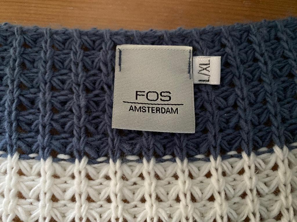 10) Fos blauw wit gebreide trui, Blauw, Maat 42/44 (L), FOS Amsterdam, Nieuw
