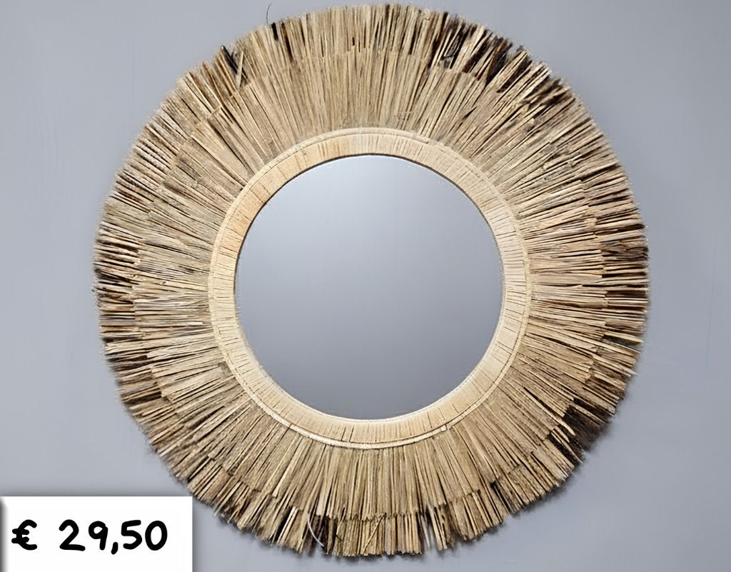 Wandspiegel met stro, Huis en Inrichting, Ophalen, Overwijk Decoratie B.V. / Swiet Home, Minder dan 50 cm, Rond