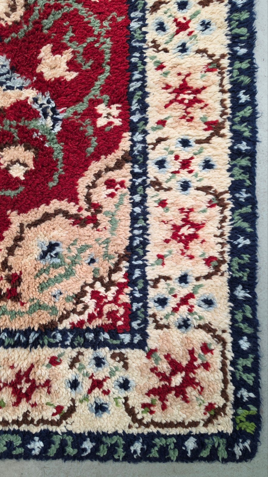 Vintage Handgeknoopt oosters wol Smyrna tapijt 123x208cm, Crème, Gebruikt, 100 tot 150 cm, 200 cm of meer
