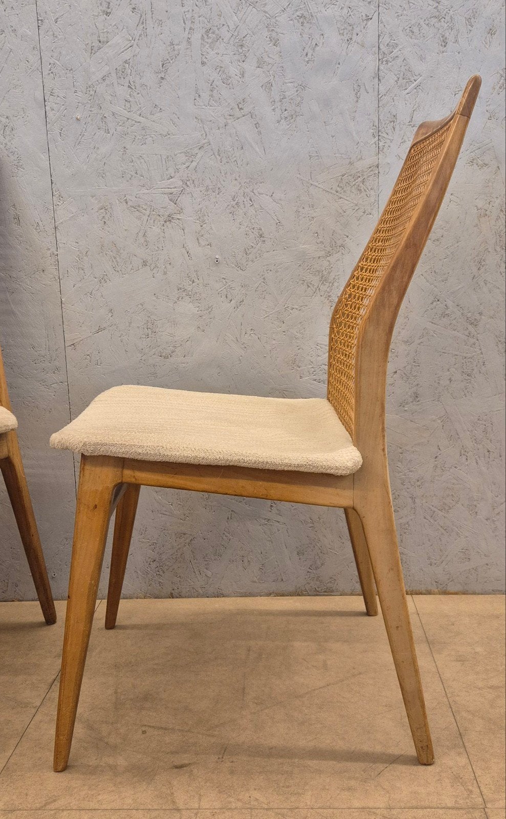 3x Benze design eetkamerstoelen met rotan rugleuning, Ophalen, Gebruikt, Bruin, Benze Sitzmöbel
